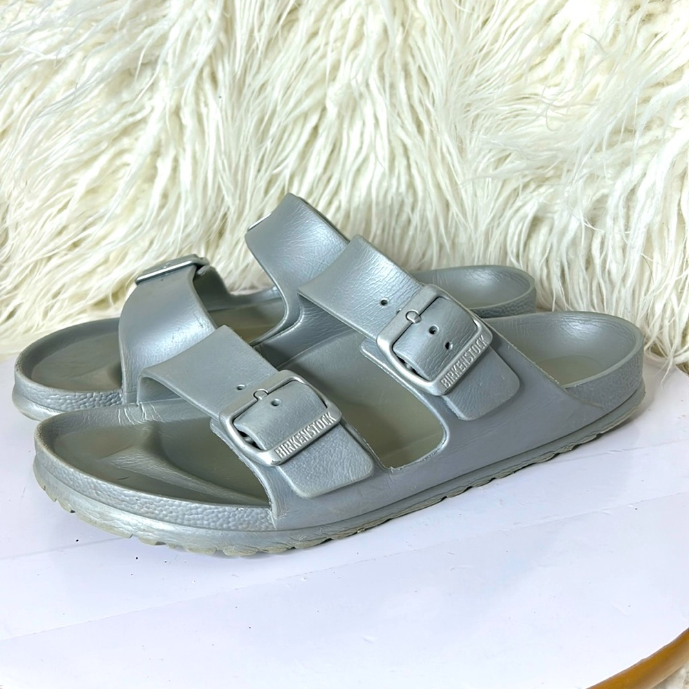 Birkenstock Arizona Essentials EVA Sandals Silver  Size US 9/9.5 no size tag.